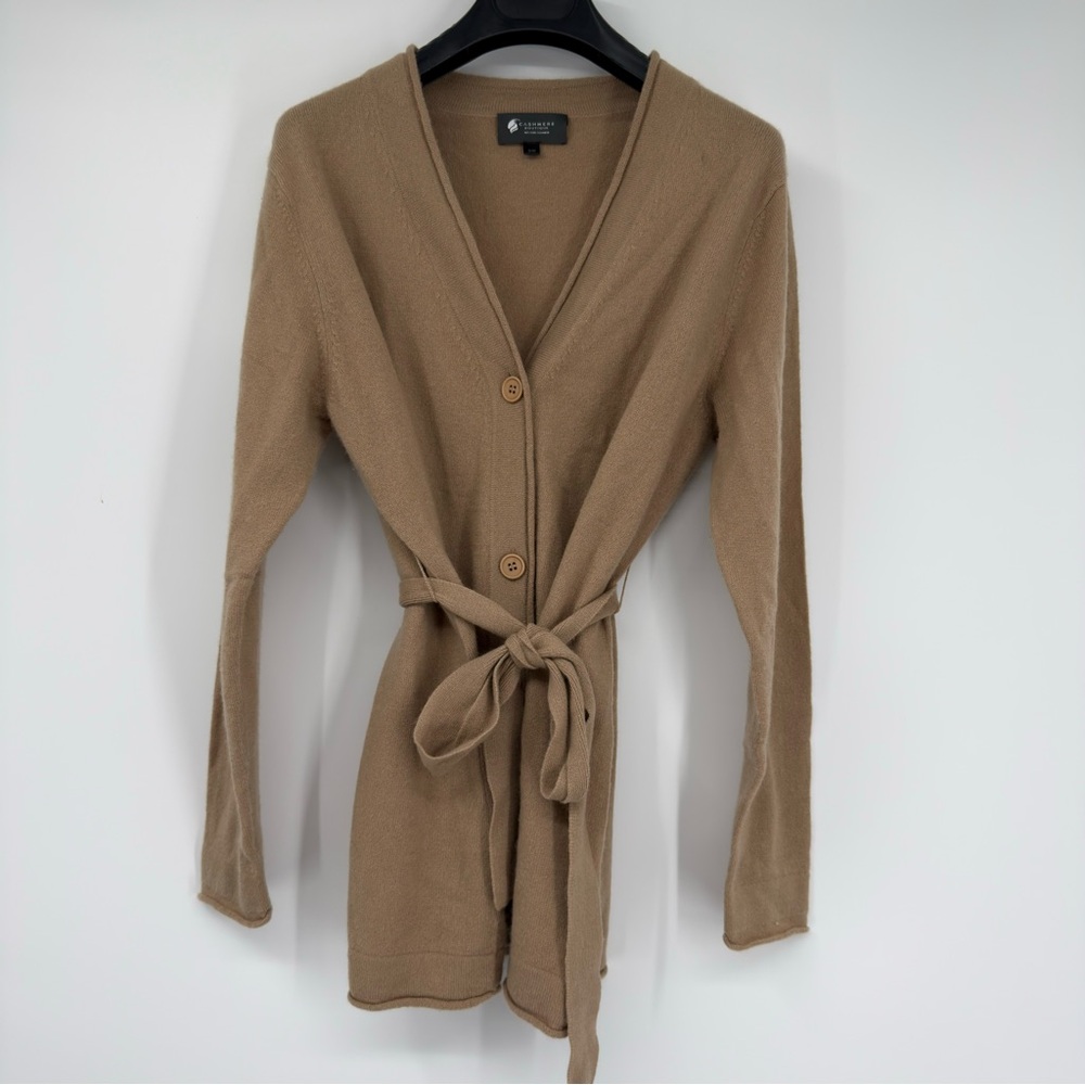 Cashmere Boutique Cozy Tan Belted Cardigan Size S/M